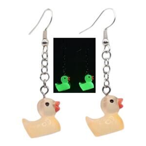 Orange Glow in the Dark Duck Earrings Rave Festival Rubber Duck Jewelry